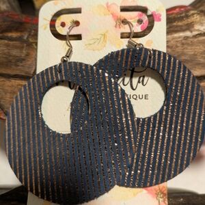 Striped Blue and Gold Earrings